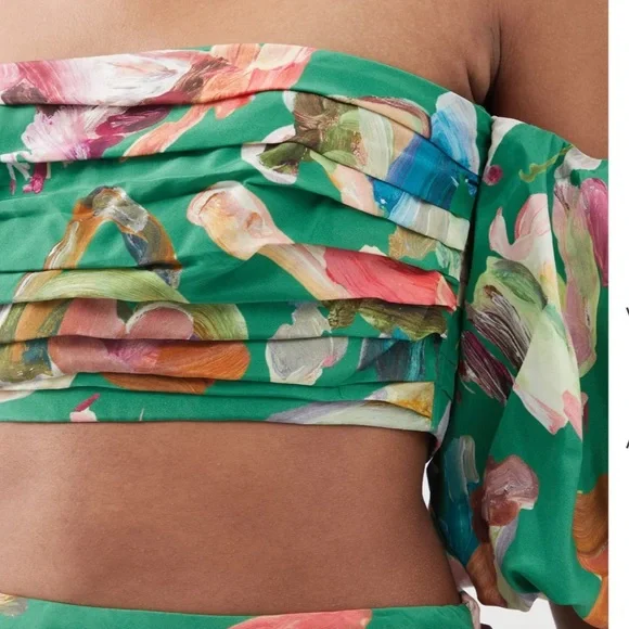 Alémais Arlo NWT Printed Off-the-Shoulder Silk Top Forrest - Picture 4 of 14